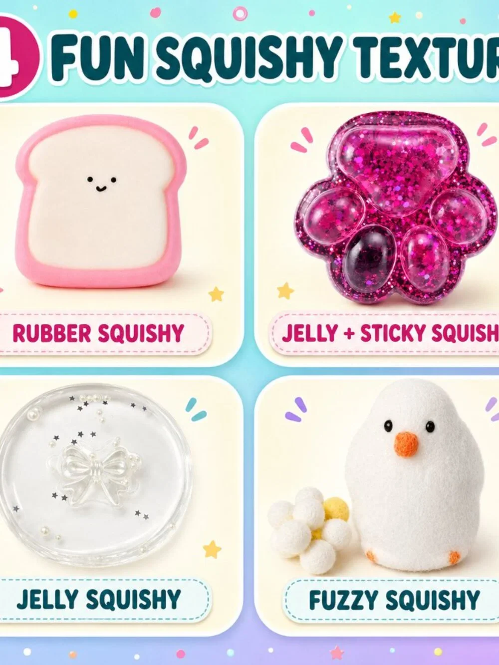 4-Piece Sensory Squishy Fun Bundle – Assorted Textures
